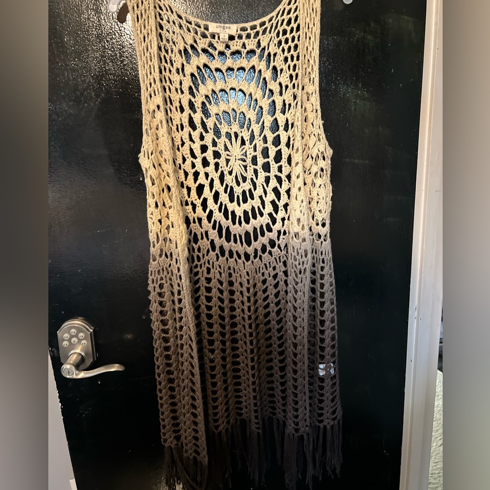 Crochet Sleeveless Dress in Beige and Brown